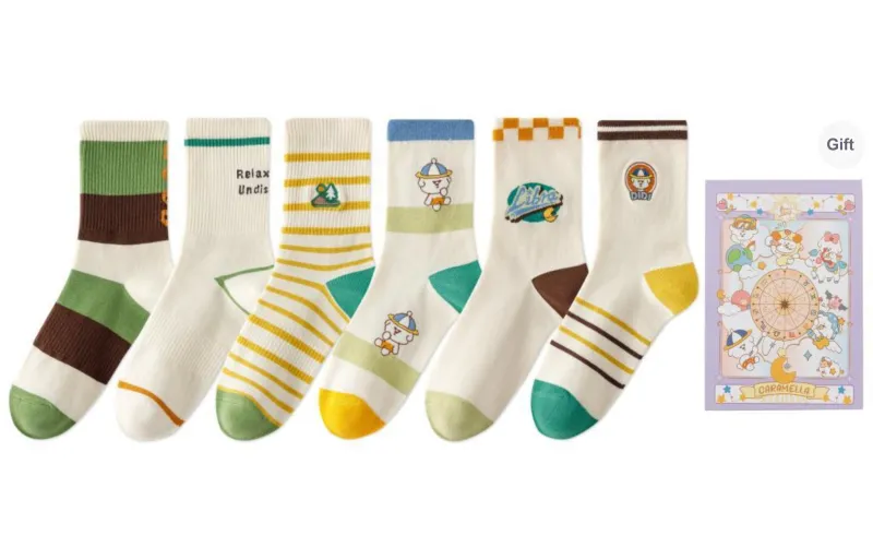 Caramella x Naiva Family Mid Calf Socks Women's Gift Box Of 6 Doubles-13