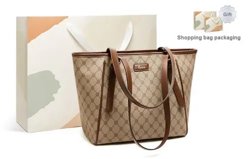 15 MINS PVC Tote Shopping Bag Shoulder Bag Large Size Women's Coffee