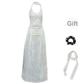 JSUHH Sleeveless Dresses Women's White+Scarf+Hair Tie Comes With