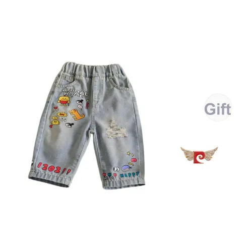 PIERRE CARDIN Cute Cartoon Graffiti Loose Fit Short Sleeved Individual Streetwear Capri Pants Trendy and Cool Streetwear