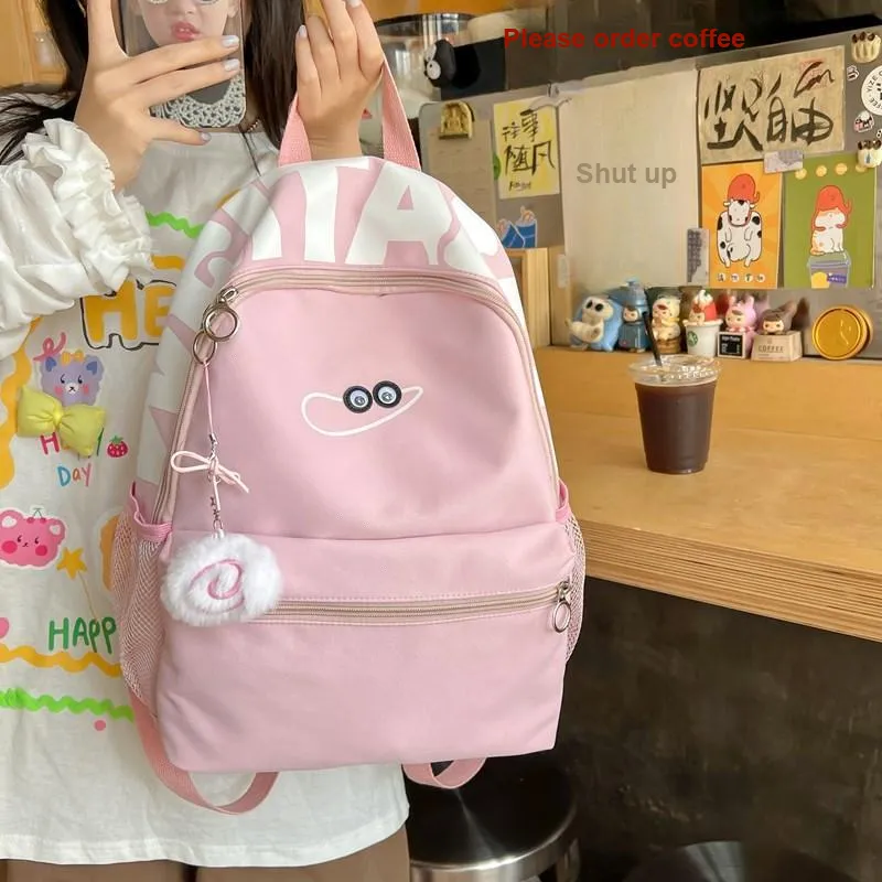 KAKAXI Composite Cloth Backpack Unisex Black/White/Pink/Blue/Purple-7