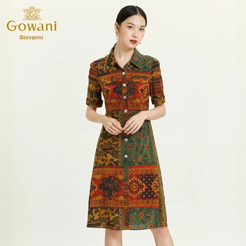 QIAOWANNI Short Sleeved Dress Women's Patchwork Oil Painting Flower-5
