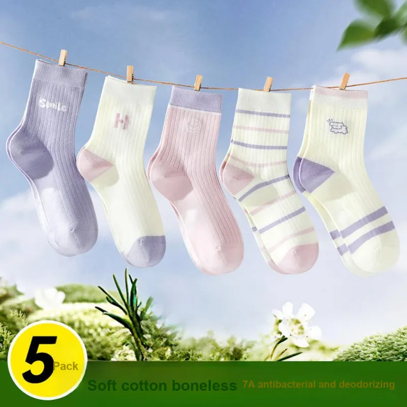 H-YXIANG Mid-Calf Socks Women's 5 Pack Mixed Color-8