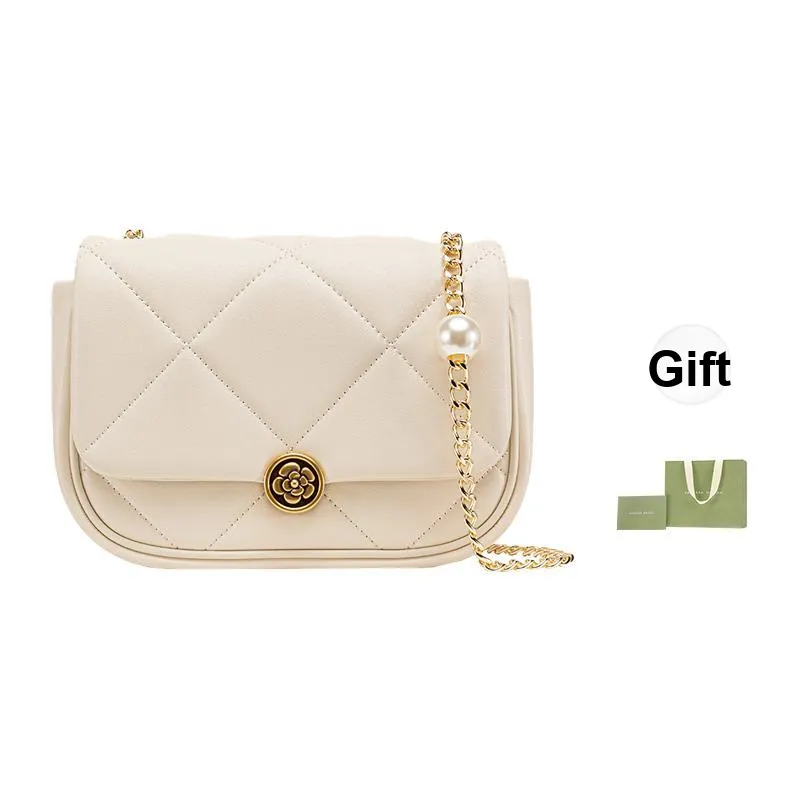 VANESSA HOGAN Lingge Series Cow Leather Chain Bag Shoulder Bag Crossbody Bag Small Size Women's Ecru