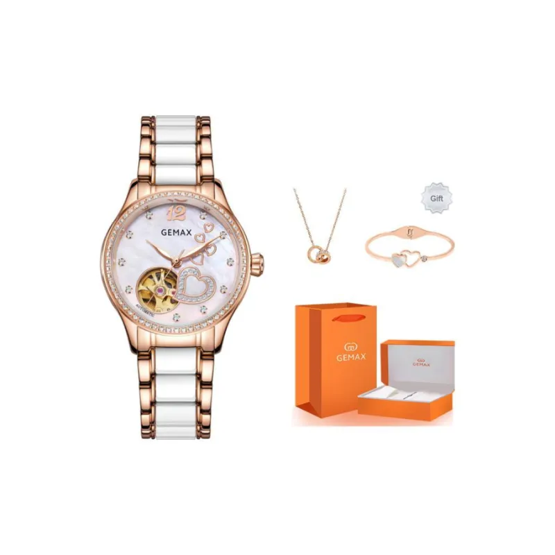 GEMAX Wrist Watch Automatic Mechanical Movement Ceramic Strap Watch Women's Watch Pink Watch Dial-6