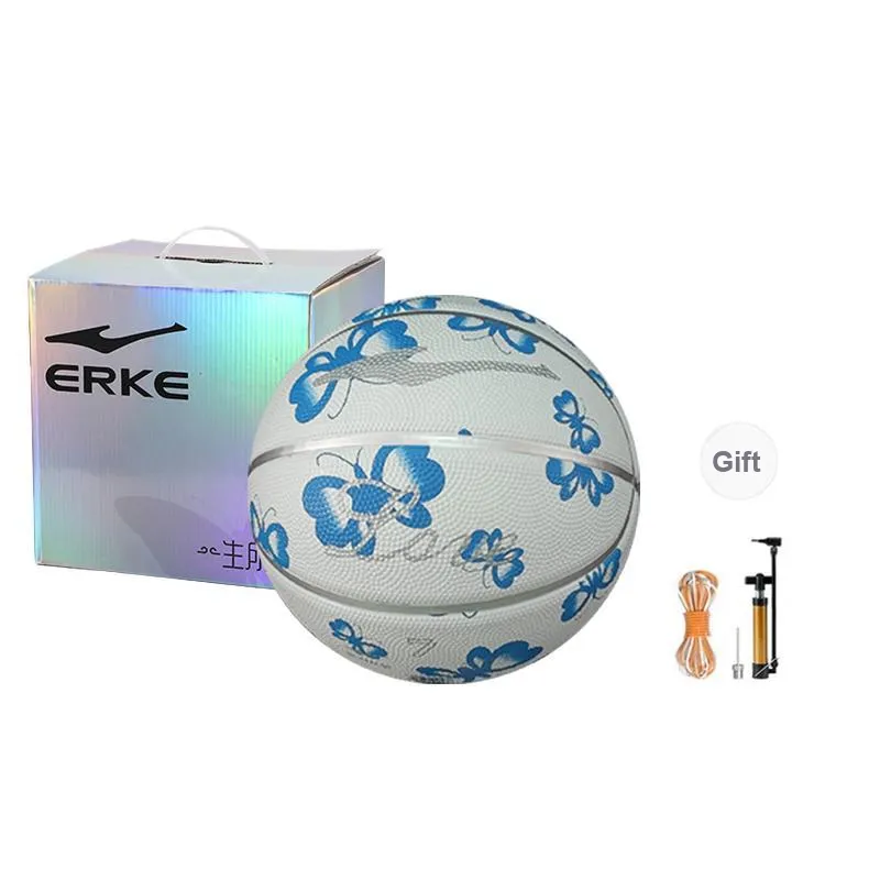 Erke Rubber Basketball Blue White Size 7 Ball Training-4