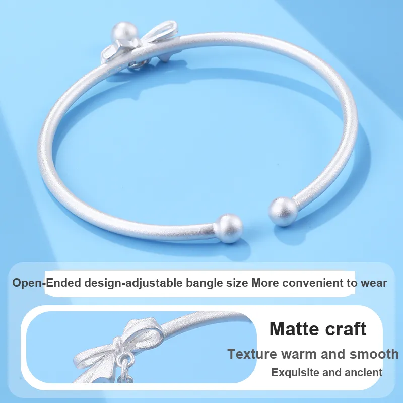 LAOYINJIANG S999 Fine Silver Open Ended Bangle Women's-4