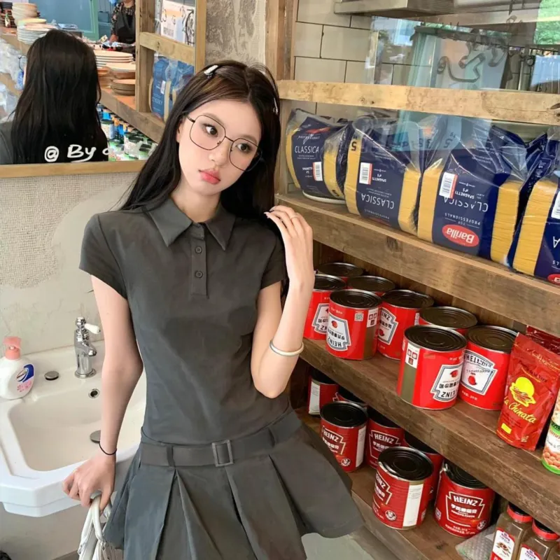 YGPRW Short Sleeved Dress Women's Gray-2