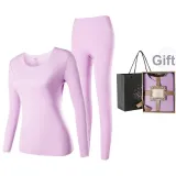 Women's Crew Neck Clothing Sets (Taro Purple) Deer Velvet Heat/Seamless Antibacterial