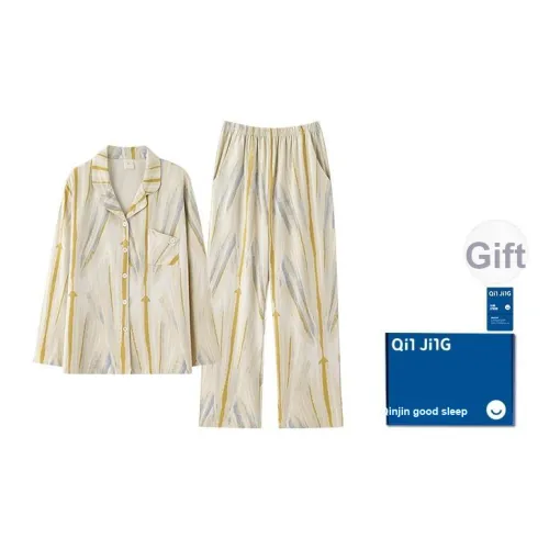 Qin Jing Пижамный комплект женский цветочный абрикосовый