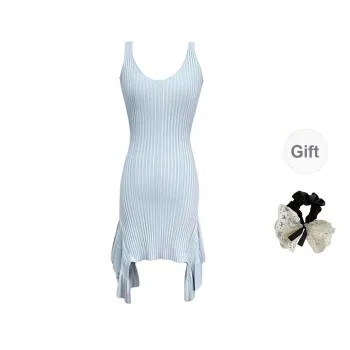 PAVEA Slip Dress Women's Light Blue+Hair Tie Included