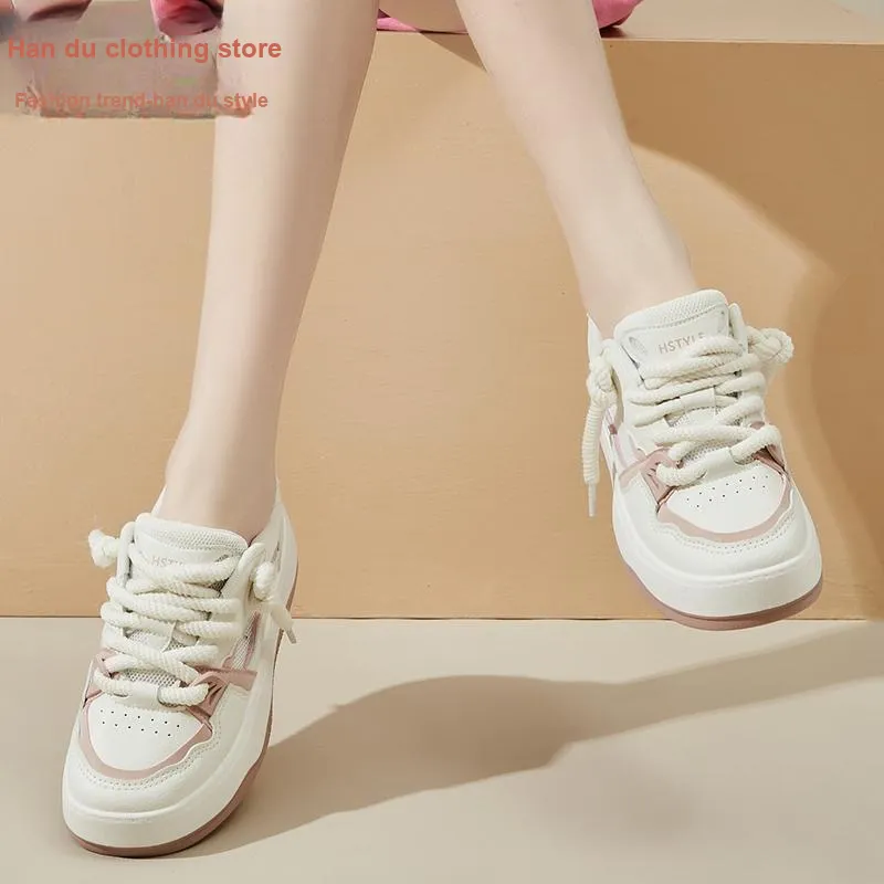 HSTYLE Slip-Resistant Cushioning Wear-Resistant Low-Top Skateboard Shoes Women's Beige Pink-5
