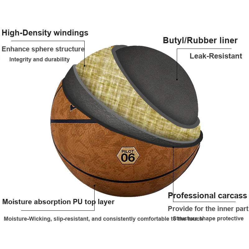 SPALDING Pilot Collection 77 739Y Moisture Absorbing Leather PU Basketball PILOT 06 Brown Size 7 Training Unisex-5