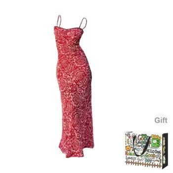 OURUOKE Slip Dresses Women's Brightening Rose Red