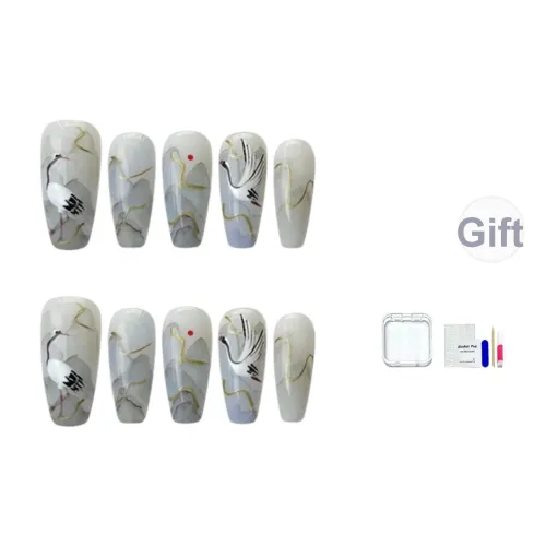 JINGCHANXUE Сяньюнь Дикий Журавль Handcrafted False Nail Средний LADDER Акварель Smudge Китайский стиль 14мм