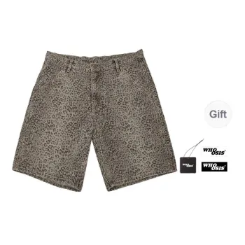 WHOOSIS Denim Shorts Unisex Yellow Leopard Print