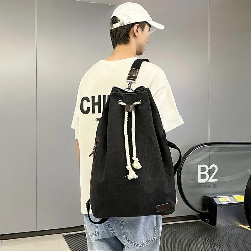 Deli Bear Canvas Backpack Unisex Light Gray/Black/Khaki-7