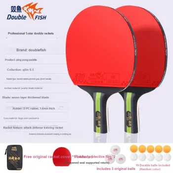 DOUBLEFISH Ping Pong Paddles Unisex All Wood Black/Red Double Beat Set