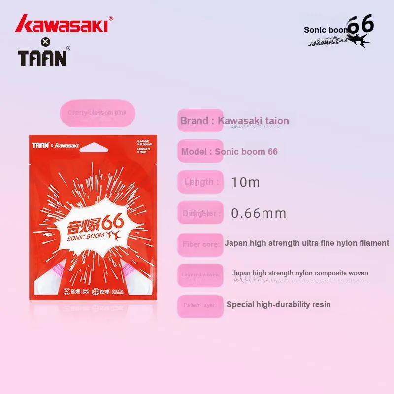 Kawasaki Ball Sound Badminton Racket Strings Cherry Blossom Pink White Japan High-Stress Nylon Rib Unisex 10m-1