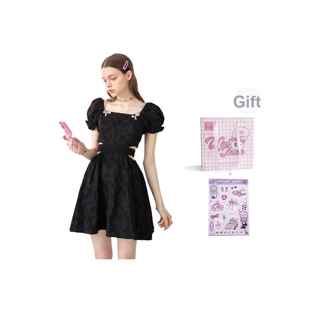 UNIFREE Короткий рукав Платье Лето Женское Черное