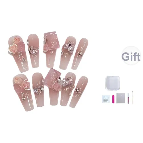 A Few More Cute [Розовая роза] Премиум Розовый Съемный False Nail Трапециоидальный Длинный Розовый Смузи Coquette