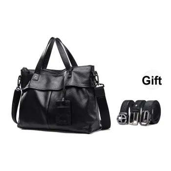 POLO Top Grain Cow Leather Shoulder Bag, Crossbody Bag, Men's Briefcase Medium Size Men's Black