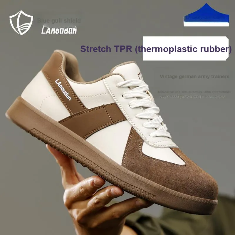 Blue Gull Shield Labor Shoes Trendy Brands Impact Resistant Low Top Outdoor Shoes Unisex White Brown-11