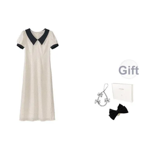 Fstudio Корейский стиль Элегантность Цветовой блок С утяжкой на талии Короткий рукав Платье Женское Бежево-абрикосовое