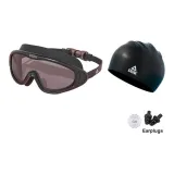 Black Swim Goggles (Black Lenses)+Black Swimming Cap