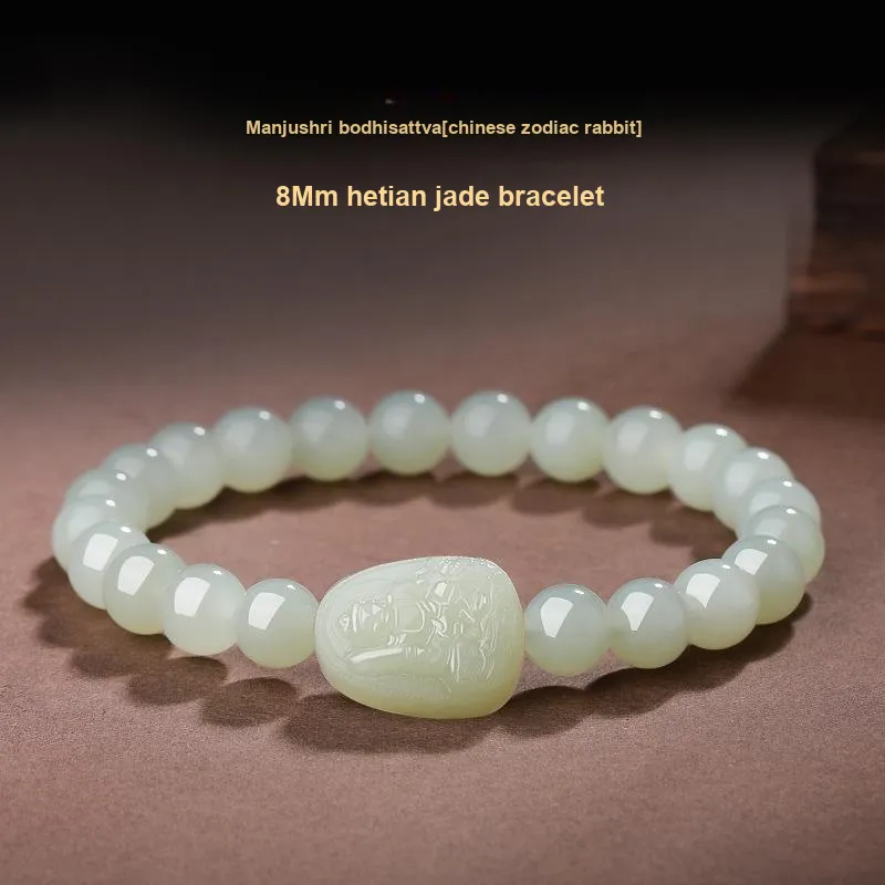BYTHERE Hetian Jade Bracelets Pale Greenish White Jade Women's-5