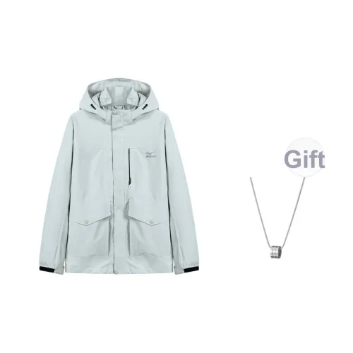 Mizuno Поход Водонепроницаемый Ветрозащитный And Дышащий Ветровка Унисекс Слоновая кость С ожерельем