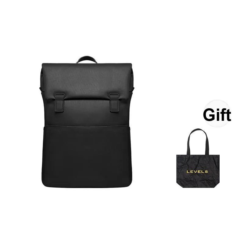 LEVEL8 PU Backpack Medium Size Unisex Black