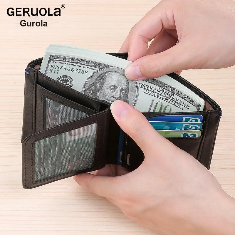 Gorora Vegetable Tanned Top Grain Cow Leather Wallet Men's Classic Black/Coffee-4