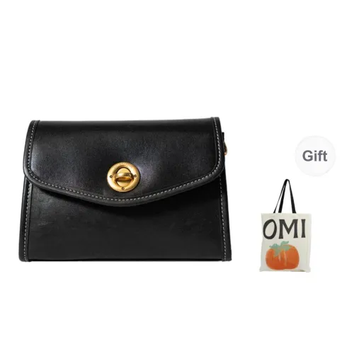 OMI Top Grain Cow Leather Crossbody Bag Women's Pitch Black/Dark Brown/Khaki Brown