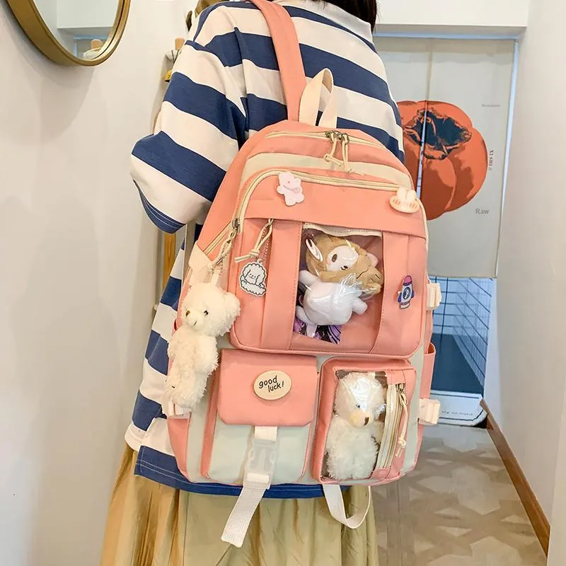 Deli Bear Canvas Backpack Regular Women's Blue/Purple/Pink/Green/Black-23