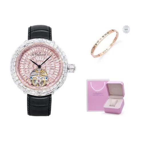 Melissa Automatic Mechanical Movement Genuine Leather Strap Watch Women's Watch Gold Dial