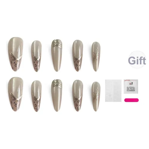 JIABITU Позолоченный Леопардовый принт False Nail MID Длина Заостренный Однотонный Телесный Стиль Instagram