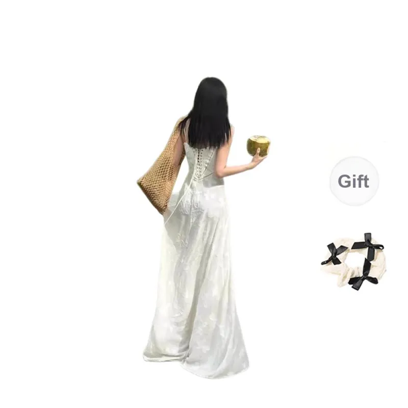 TORIGHT Slip Dress Women's White+Bowknot Hair Tie Comes With-1