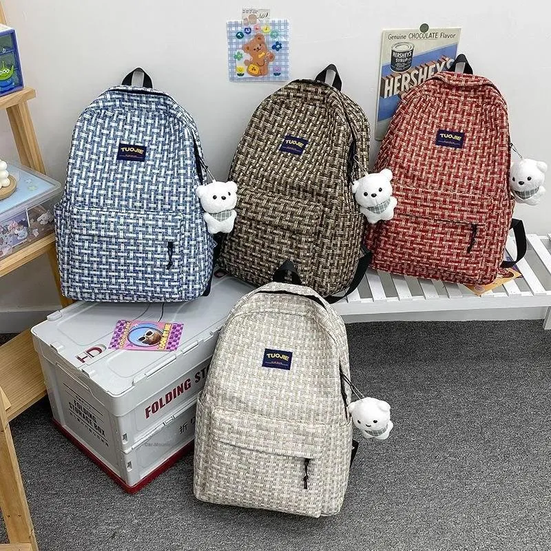 URBAN FOREST Nylon Backpack Unisex Ecru/Red/Dark Brown/Blue-9