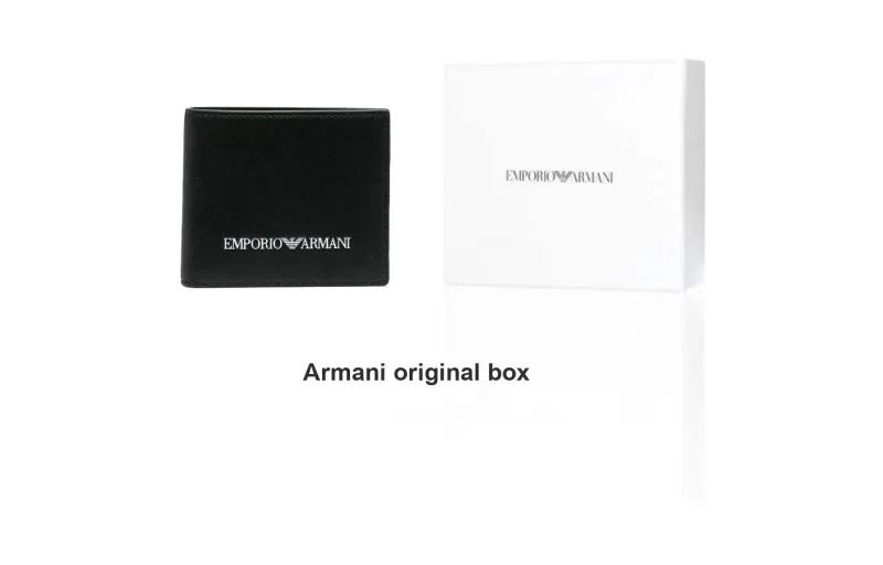 EMPORIO ARMANI Leather Wallet Coin Purse Wallet Men's Black-4