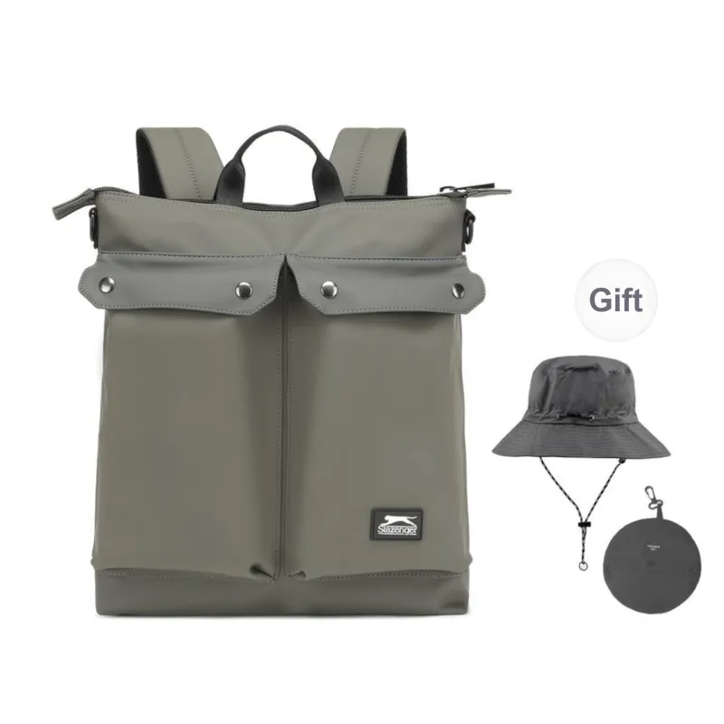 Slazenger Large Capacity Water-Repellent PU Backpack Unisex Vintage Gray/Khaki-0