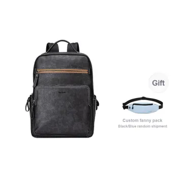 PIERRE CARDIN Top Grain Cow Leather, Water Repellent Genuine Leather Backpack Men's Black