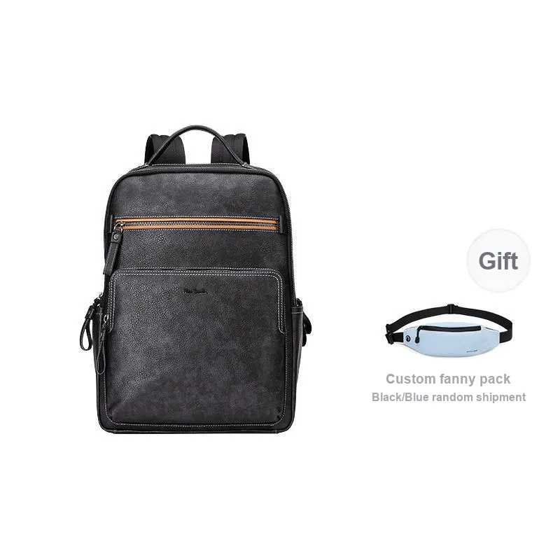 PIERRE CARDIN Top Grain Cow Leather, Water Repellent Genuine Leather Backpack Men's Black-0