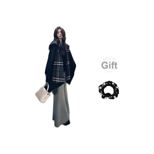 WUSHANSHAN Черный Серый Клетка + Резинка для волос В комплекте с Женским Пальто
