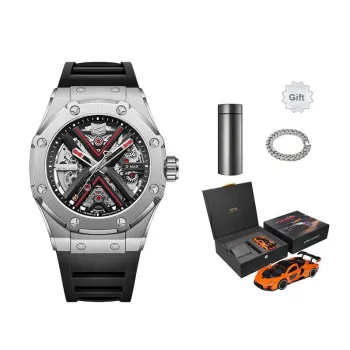 GEYA Engine Collection G MAX Collection Automatic Mechanical Movement Silicone Strap Watch Men's Watches Cut Out Dial