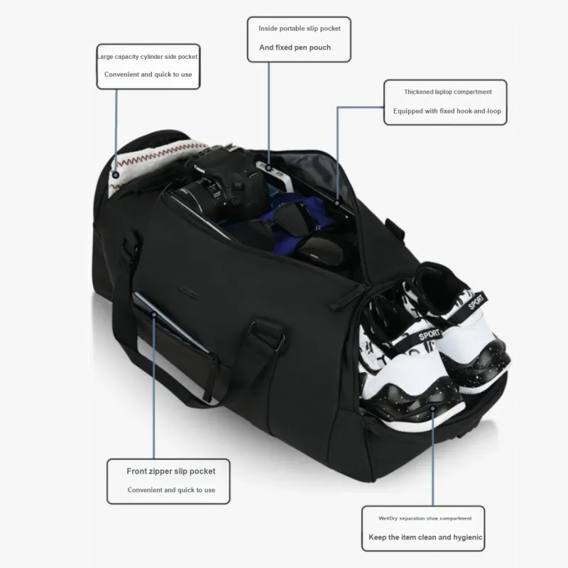 SUBURBIA PU Texture Portable Travel Bag One Shoulder Bag Luggage Bag Gym Bag Large Size Men's Black-4