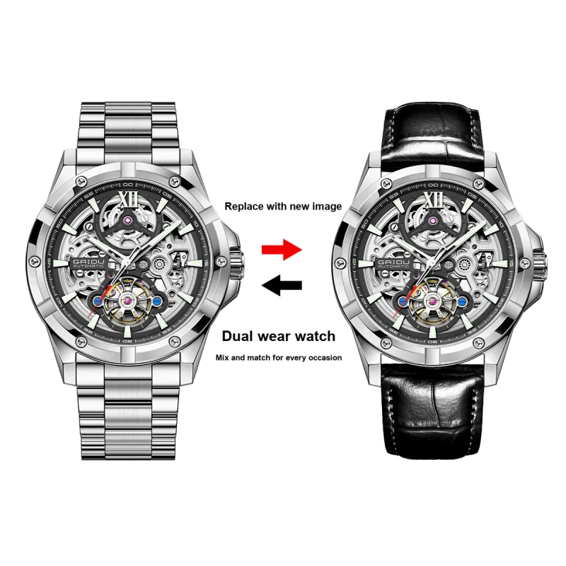 GAIDU Explorer Collection Automatic Mechanical Movement Steel Strap Watch Men's Watches Black Dial-1