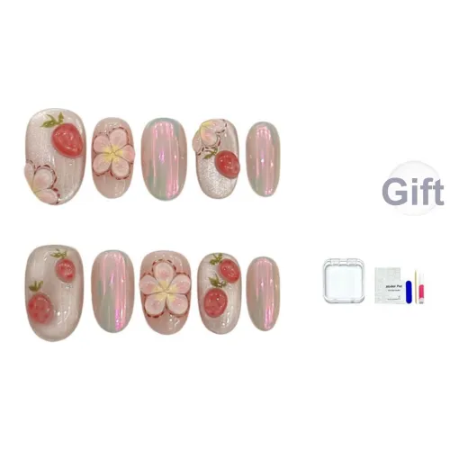 JINGCHANXUE Клубничный Boba False Nail Овал Сладкий стиль Градиентный Кошачий глаз 14mm