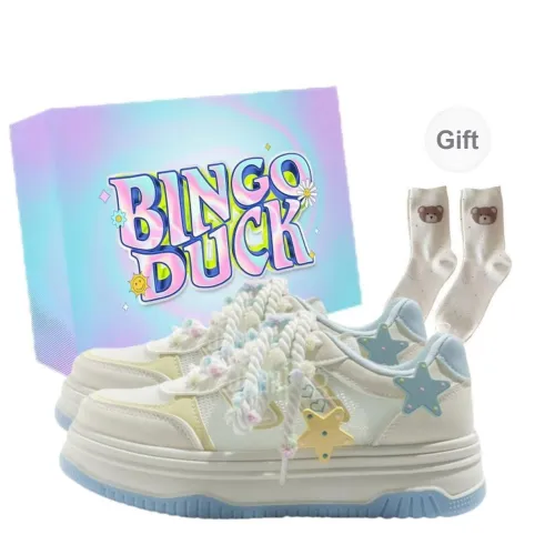 BINGO DUCK Slip Resistant Low Top Skateboard Shoes Women's Sky Blue