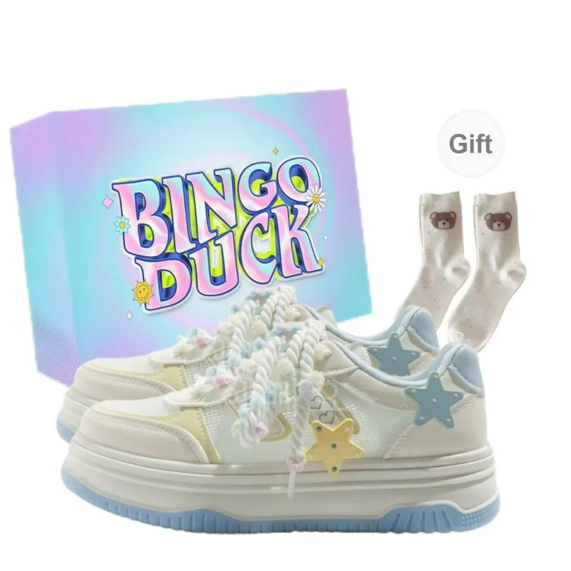 BINGO DUCK Slip Resistant Low Top Skateboard Shoes Women's Sky Blue-0